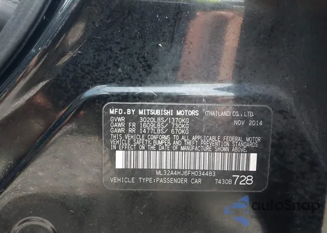 2015 Mitsubishi Mirage Es from USA, damaged, VIN ML32A4HJ6FH034483